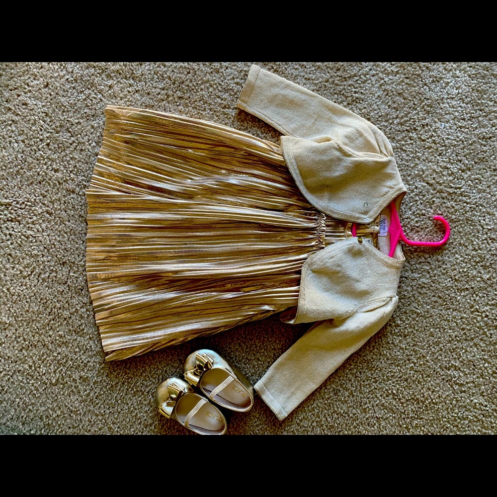 Toddler Girls Metallic Dress & Cardigan & Shoes